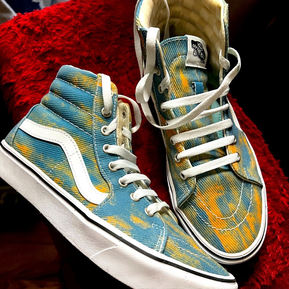 Vans high top sneakers blue and orange